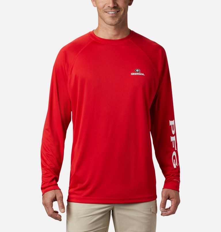 Men\'s Columbia Collegiate PFG Terminal Tackle Long Sleeve - Georgia Sweatshirts Red | CA-LA80L