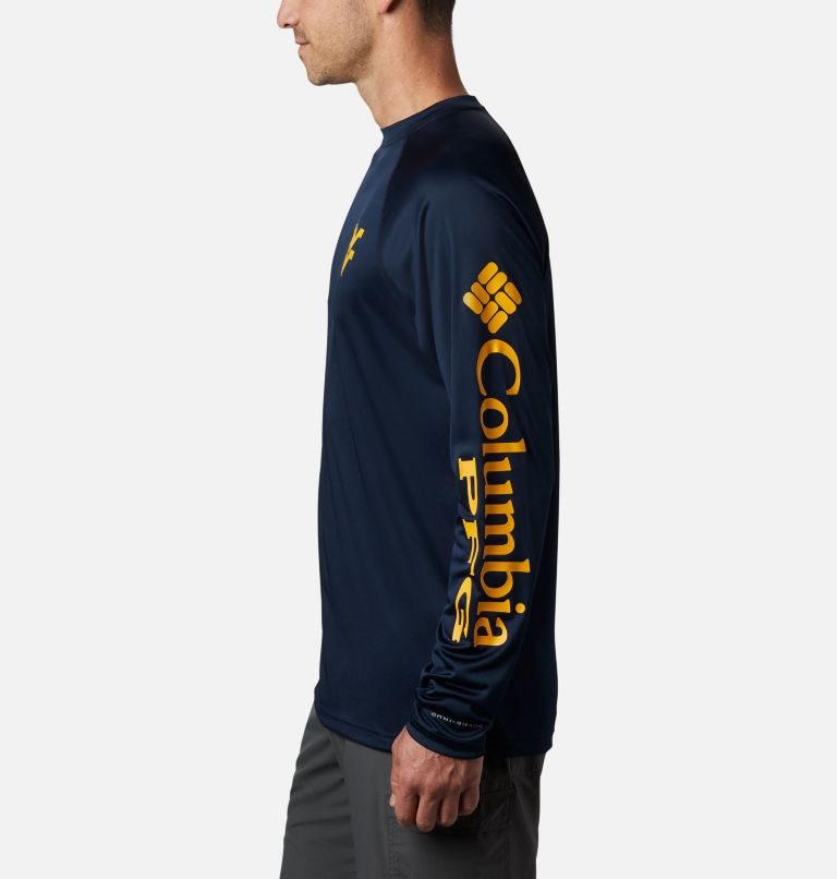 Men's Columbia Collegiate PFG Terminal Tackle Long Sleeve - West Virginia Sweatshirts Navy | CA-O1L68