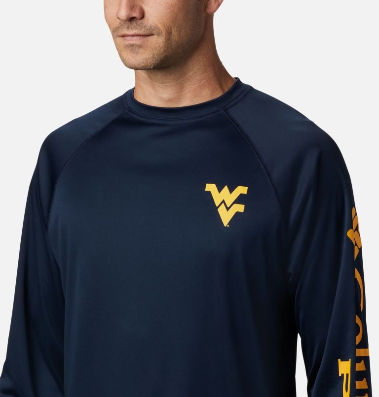 Men's Columbia Collegiate PFG Terminal Tackle Long Sleeve - West Virginia Sweatshirts Navy | CA-O1L68