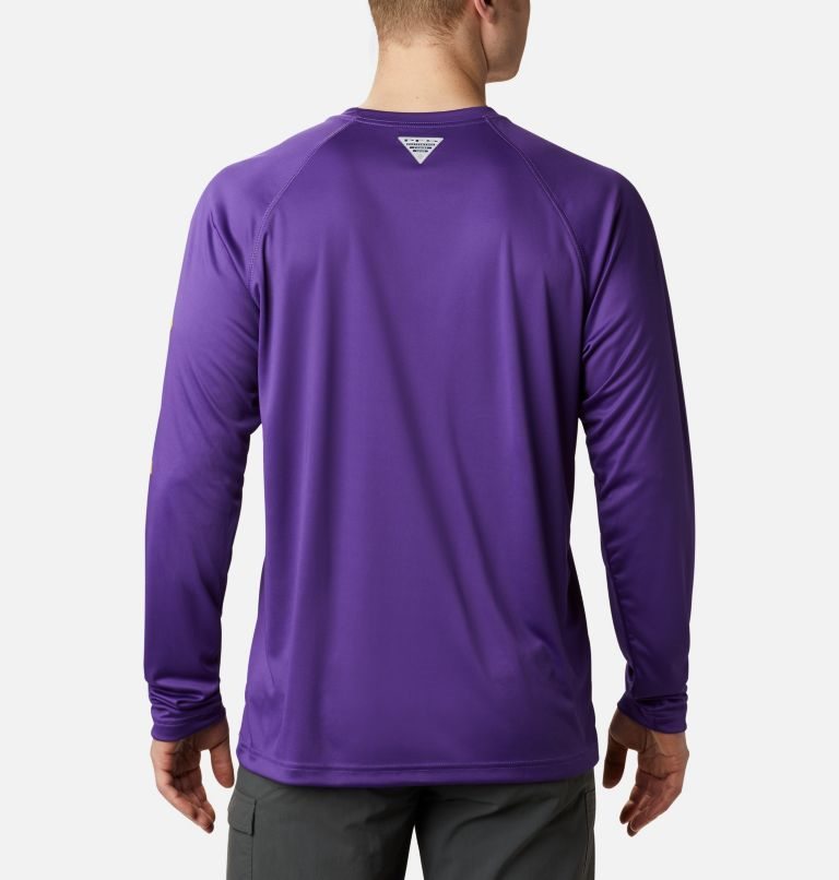 Men's Columbia Collegiate PFG Terminal Tackle Long Sleeve - LSU Sweatshirts Purple | CA-P6L85