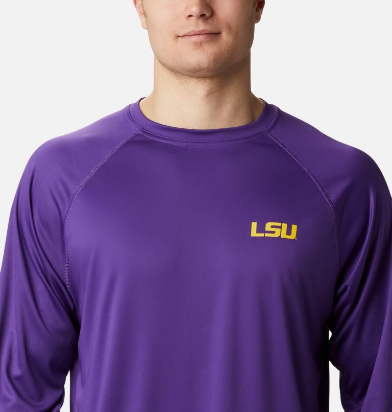 Men's Columbia Collegiate PFG Terminal Tackle Long Sleeve - LSU Sweatshirts Purple | CA-P6L85