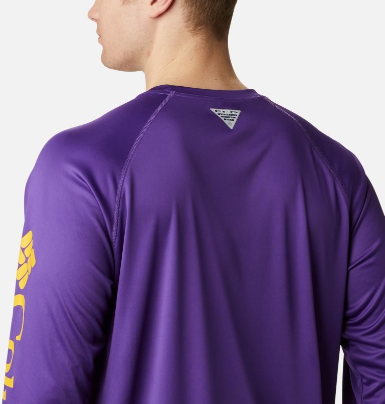 Men's Columbia Collegiate PFG Terminal Tackle Long Sleeve - LSU Sweatshirts Purple | CA-P6L85