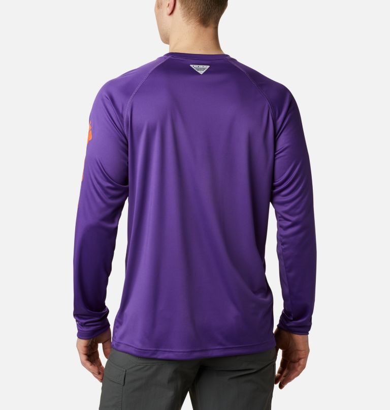 Men's Columbia Collegiate PFG Terminal Tackle Long Sleeve - Clemson Sweatshirts Purple | CA-Z1083