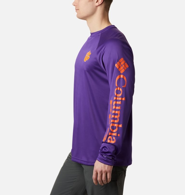 Men's Columbia Collegiate PFG Terminal Tackle Long Sleeve - Clemson Sweatshirts Purple | CA-Z1083