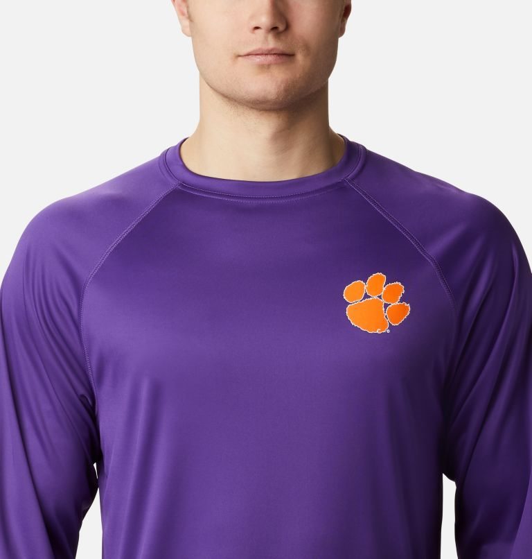 Men's Columbia Collegiate PFG Terminal Tackle Long Sleeve - Clemson Sweatshirts Purple | CA-Z1083