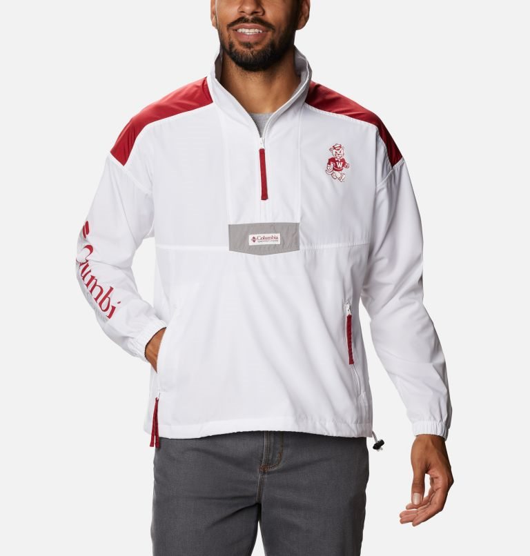 Men\'s Columbia Collegiate Santa Ana Anorak - Washington State Jackets White / Red | CA-B3A41