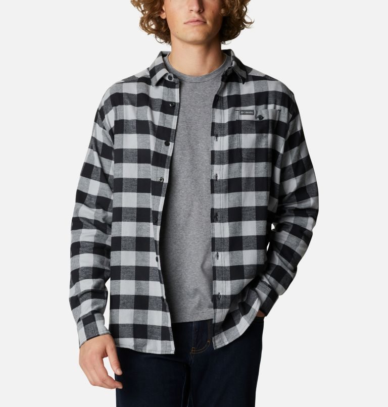 Men\'s Columbia Cornell Woods Flannel Long Sleeve Shirts Black / Grey | CA-ZL053