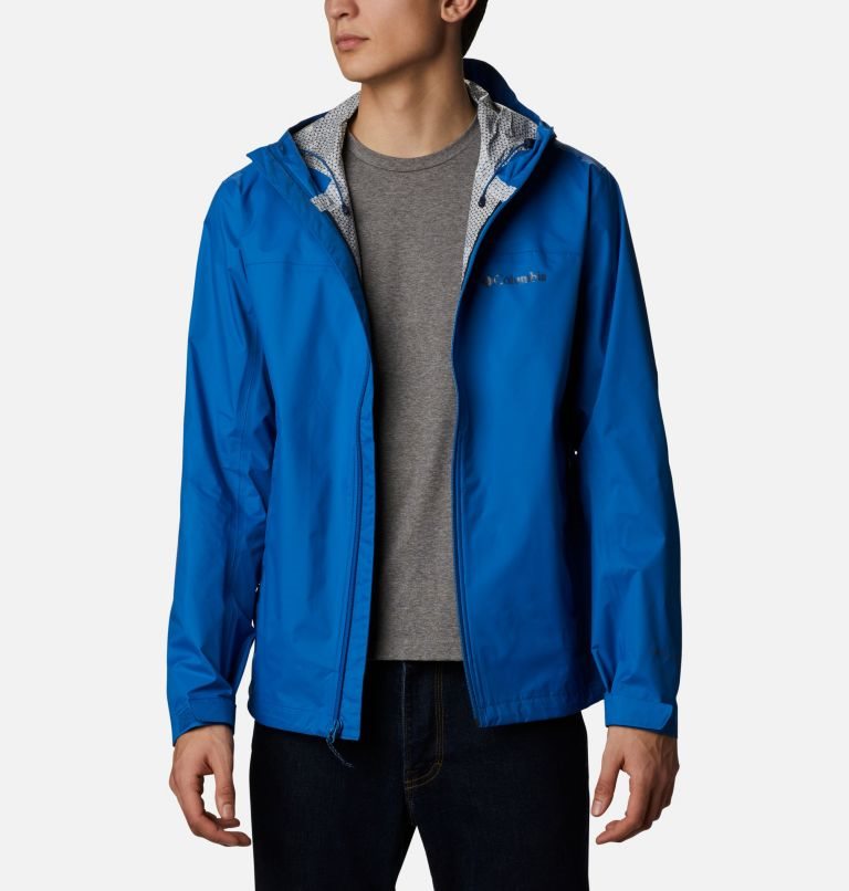 Men\'s Columbia EvaPOURation Rain Jackets Blue | CA-S0C58