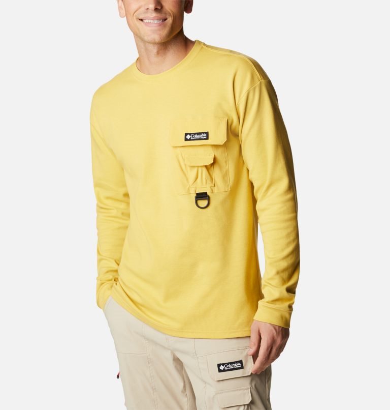 Men's Columbia Field Creek Double Knit Long Sleeve Sweatshirts Yellow | CA-F5L8A