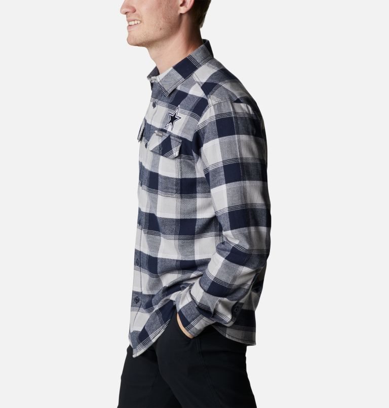 Men's Columbia Flare Gun Flannel Long Sleeve - Dallas Cowboys Shirts Black / Grey | CA-M460A