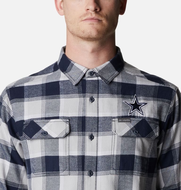 Men's Columbia Flare Gun Flannel Long Sleeve - Dallas Cowboys Shirts Black / Grey | CA-M460A