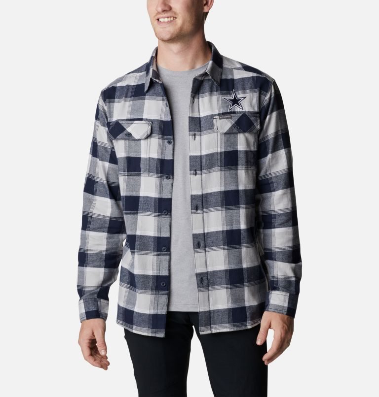 Men's Columbia Flare Gun Flannel Long Sleeve - Dallas Cowboys Shirts Black / Grey | CA-M460A