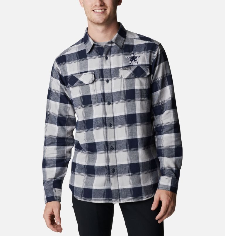 Men\'s Columbia Flare Gun Flannel Long Sleeve - Dallas Cowboys Shirts Black / Grey | CA-M460A