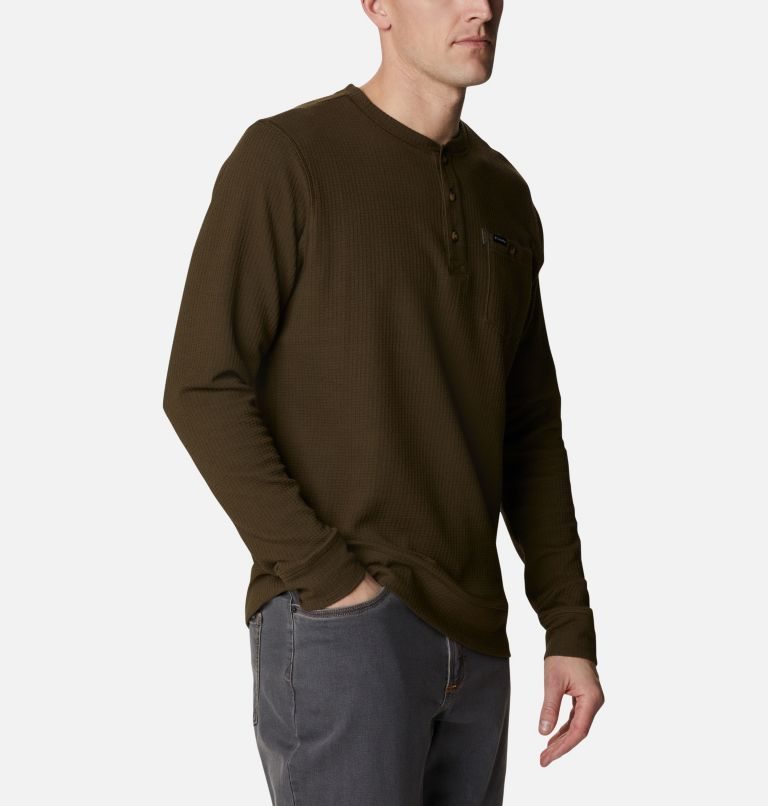 Men's Columbia Flare Gun II Waffle Henley Sweatshirts Dark Brown | CA-FC016