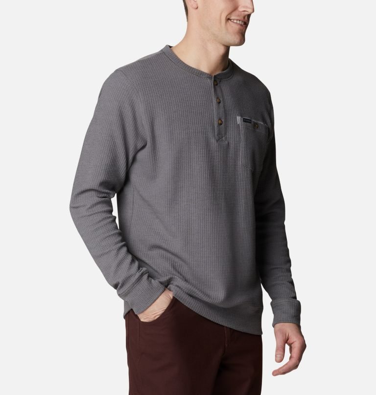 Men's Columbia Flare Gun II Waffle Henley Sweatshirts Grey | CA-HC568