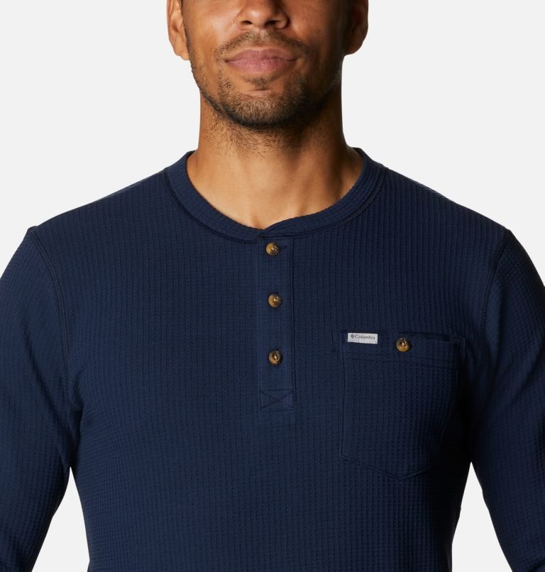 Men's Columbia Flare Gun II Waffle Henley Sweatshirts Navy | CA-M836C