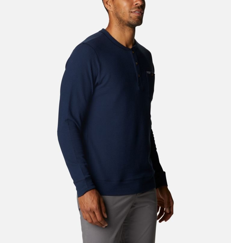 Men's Columbia Flare Gun II Waffle Henley Sweatshirts Navy | CA-M836C