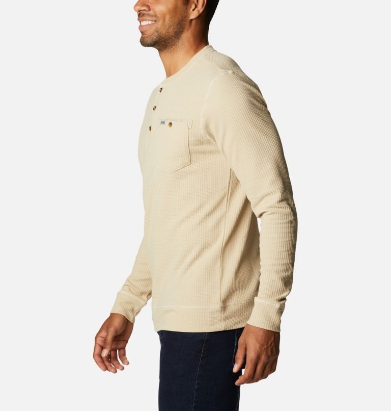 Men's Columbia Flare Gun II Waffle Henley Sweatshirts Cream | CA-Z5A36