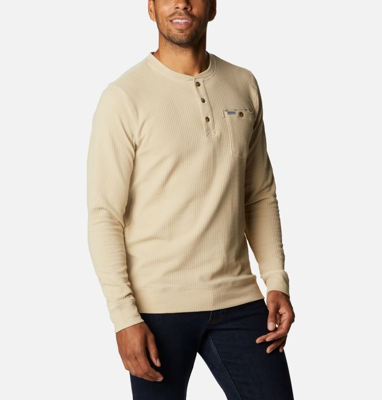 Men's Columbia Flare Gun II Waffle Henley Sweatshirts Cream | CA-Z5A36