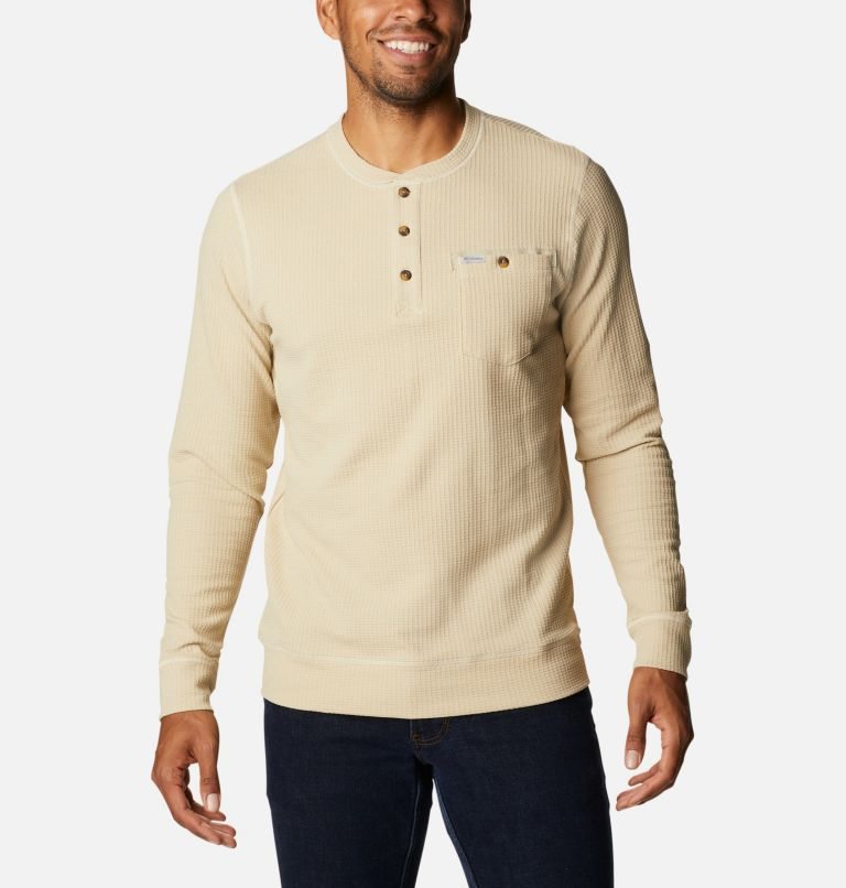 Men\'s Columbia Flare Gun II Waffle Henley Sweatshirts Cream | CA-Z5A36