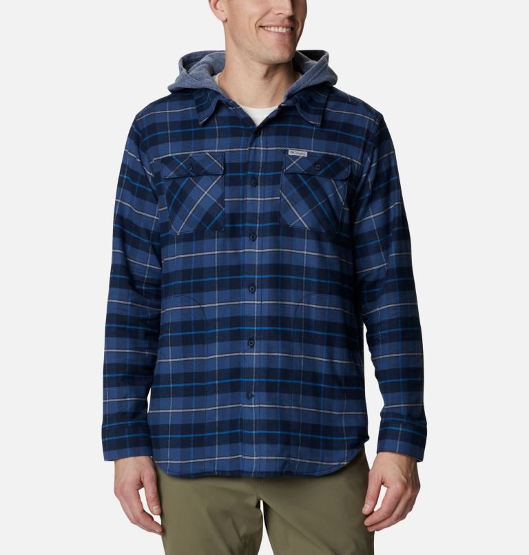 Men's Columbia Flare Gun Stretch Flannel Hoodie Shirts Stripe | CA-H3A01