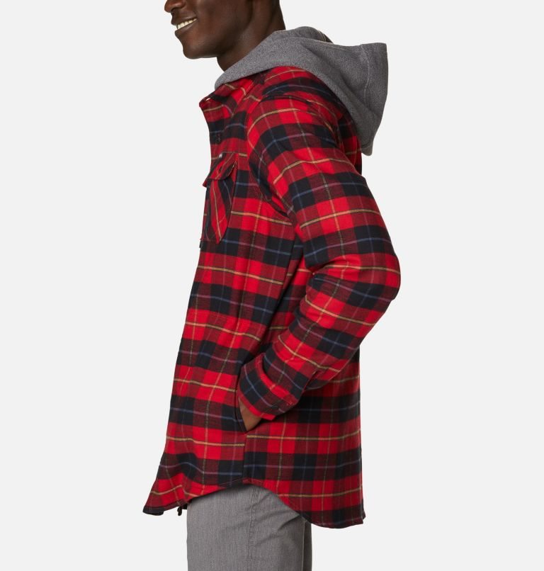 Men's Columbia Flare Gun Stretch Flannel Hoodie Shirts Red | CA-YC35L