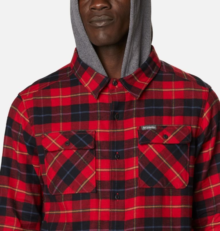 Men's Columbia Flare Gun Stretch Flannel Hoodie Shirts Red | CA-YC35L