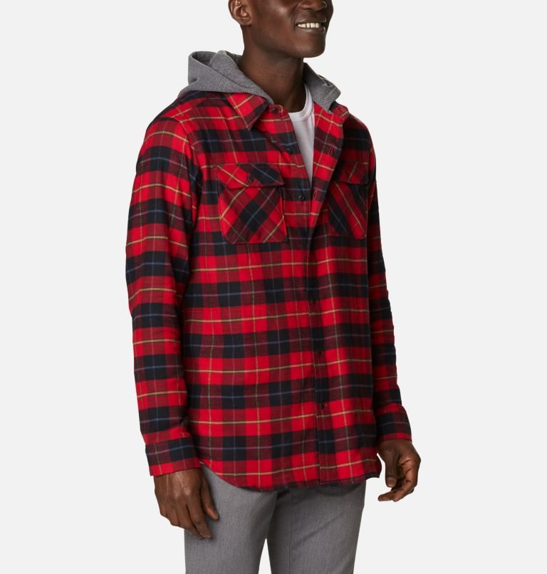 Men's Columbia Flare Gun Stretch Flannel Hoodie Shirts Red | CA-YC35L