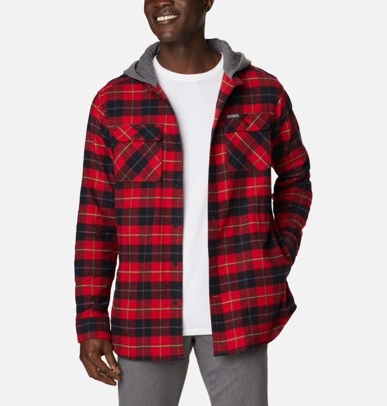 Men\'s Columbia Flare Gun Stretch Flannel Hoodie Shirts Red | CA-YC35L