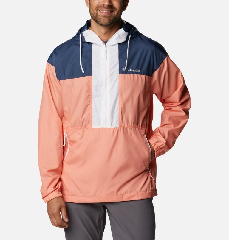 Men\'s Columbia Flash Challenger Anorak Jackets Coral / Navy | CA-Y83L1