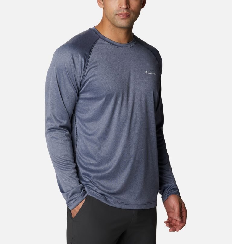 Men's Columbia Fork Stream Heather Long Sleeve Sweatshirts Navy | CA-Y3A50