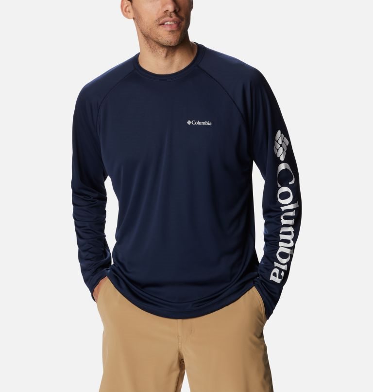 Men's Columbia Fork Stream Long Sleeve Sweatshirts Navy | CA-N8CA6