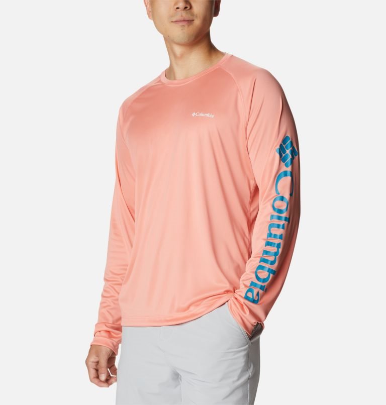 Men's Columbia Fork Stream Long Sleeve Sweatshirts Coral | CA-V5843