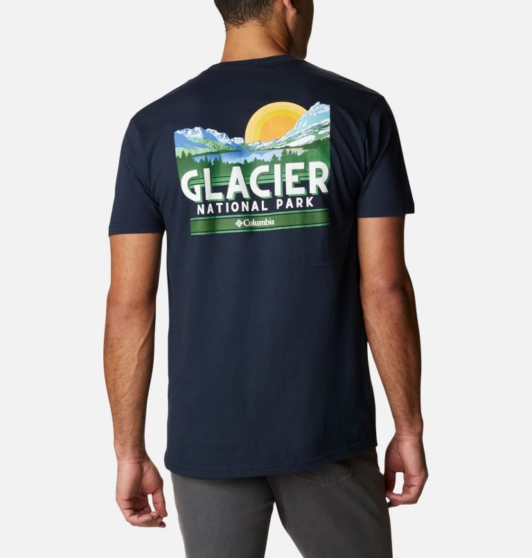 Men\'s Columbia Glacier Park T Shirts Navy | CA-I361L