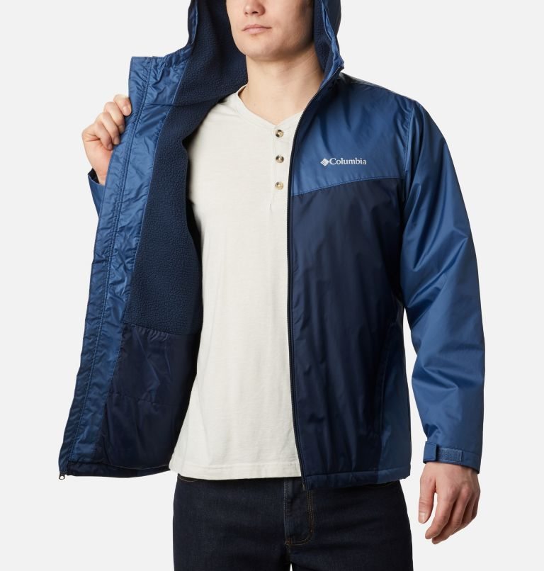 Men's Columbia Glennaker Sherpa Lined Rain Jackets Navy | CA-A5130