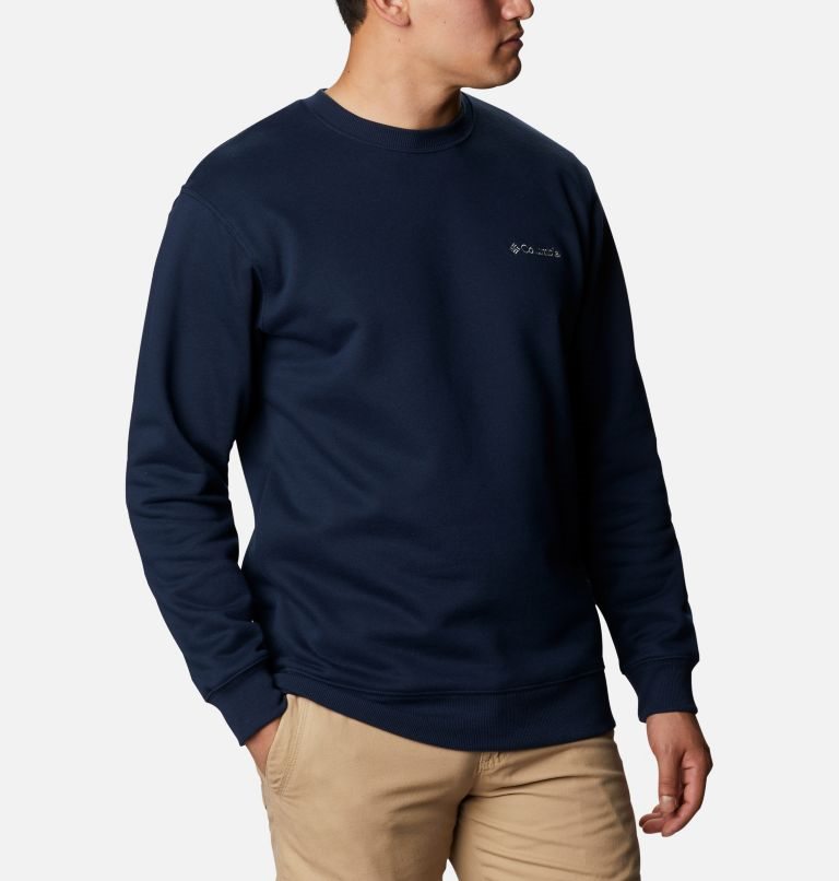 Men's Columbia Hart Mountain II Crew Sweatshirts Navy | CA-TL5C3