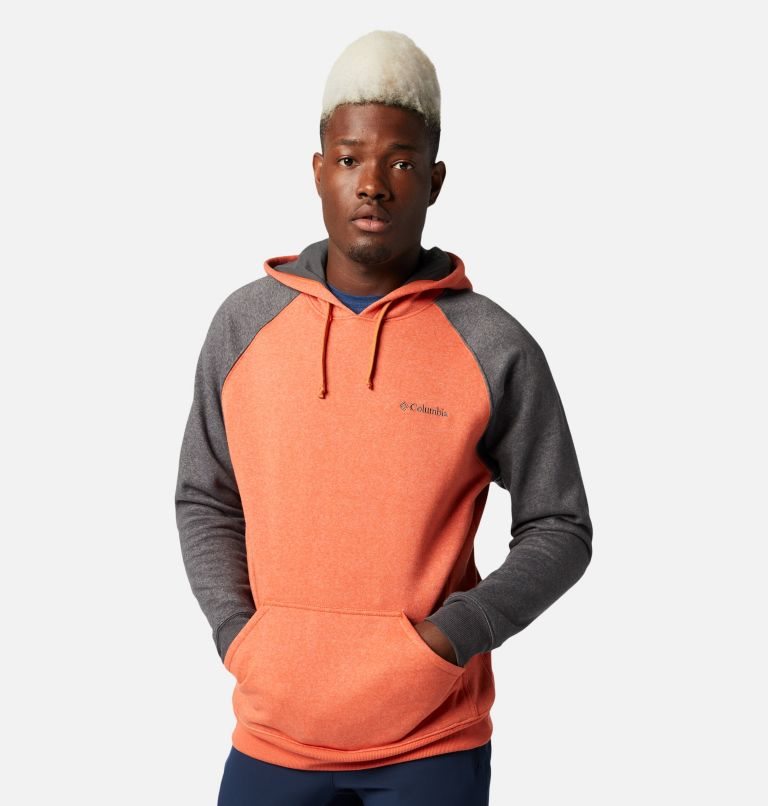 Men\'s Columbia Hart Mountain II Hoodie Orange / Grey | CA-Q018L