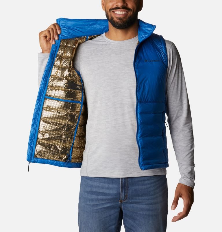 Men's Columbia Infinity Summit Omni-Heat Infinity Double Wall Down Vest Blue | CA-F406C