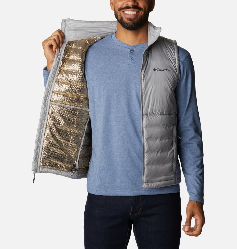 Men's Columbia Infinity Summit Omni-Heat Infinity Double Wall Down Vest Light Grey | CA-M06L5