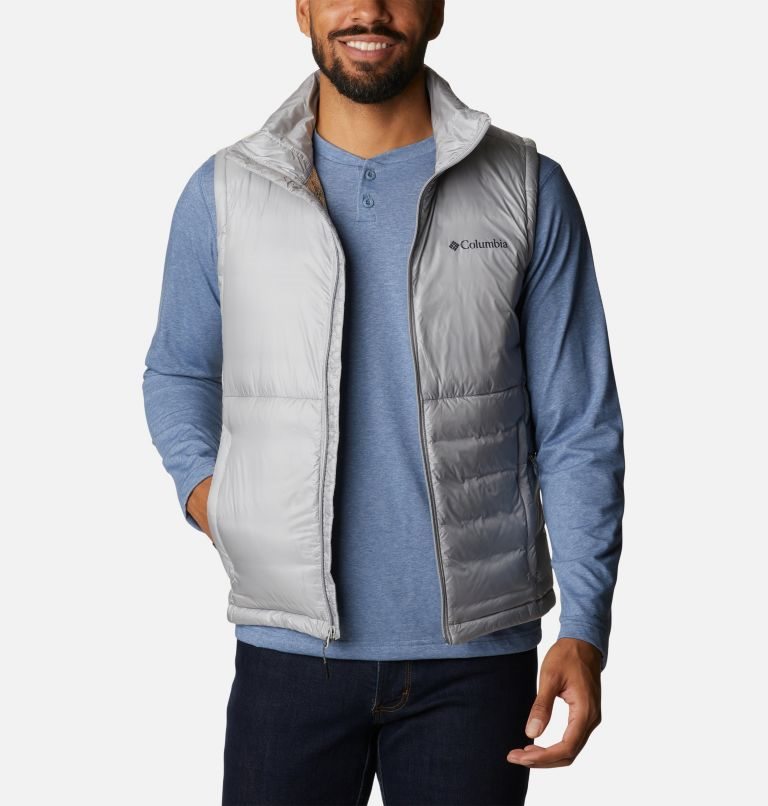 Men's Columbia Infinity Summit Omni-Heat Infinity Double Wall Down Vest Light Grey | CA-M06L5