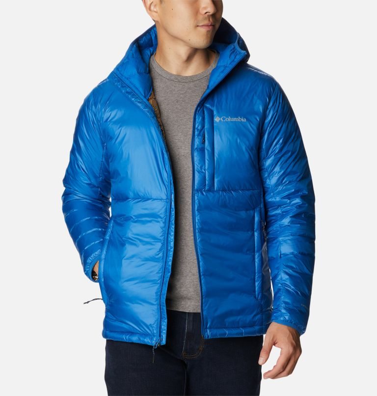 Men's Columbia Infinity Summit Omni-Heat Infinity Double Wall Hooded Down Jackets Blue | CA-Z16C4