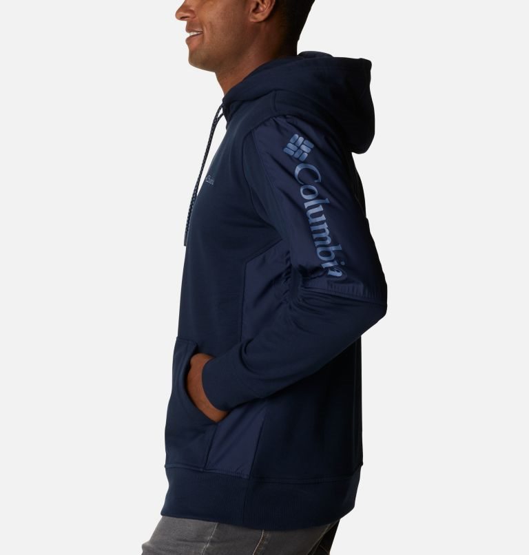 Men's Columbia Minam River Pullover Hoodie Navy | CA-Q6C08