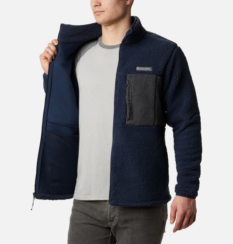 Men's Columbia Mountainside Heavyweight Sherpa Fleece Jackets Navy | CA-C1348