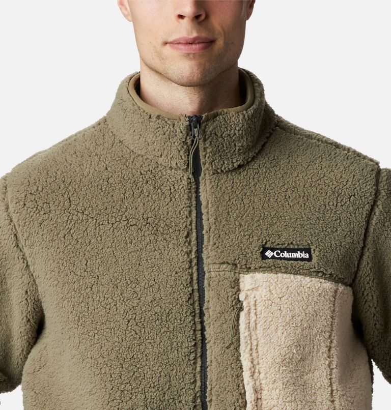 Men's Columbia Mountainside Heavyweight Sherpa Fleece Jackets Olive / Black | CA-O138L