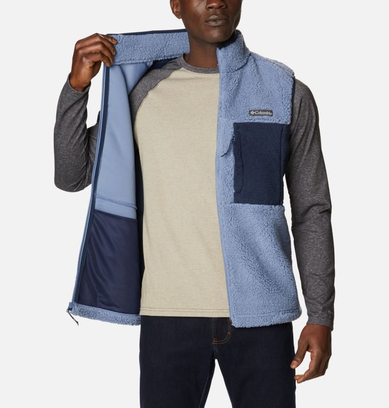 Men's Columbia Mountainside Sherpa Fleece Vest Blue | CA-F3680