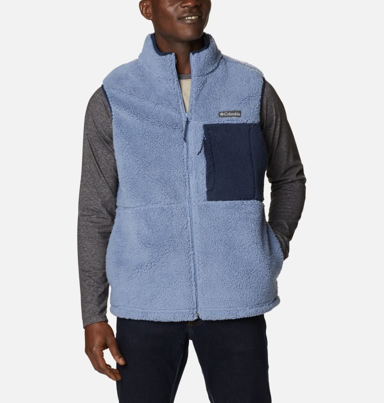 Men\'s Columbia Mountainside Sherpa Fleece Vest Blue | CA-F3680