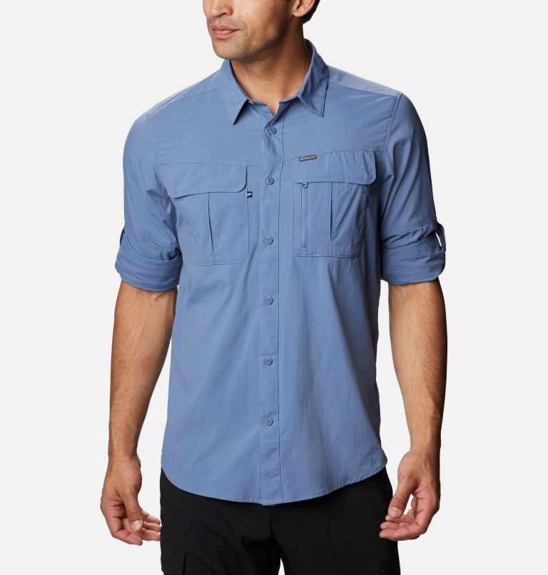 Men's Columbia Newton Ridge Long Sleeve Shirts Blue | CA-Z4860