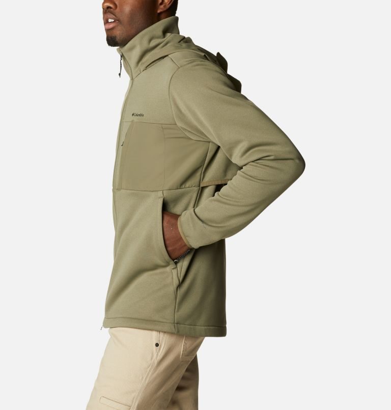 Men's Columbia Out-Shield Dry Full Zip Hooded Fleece Jackets Olive | CA-HA015