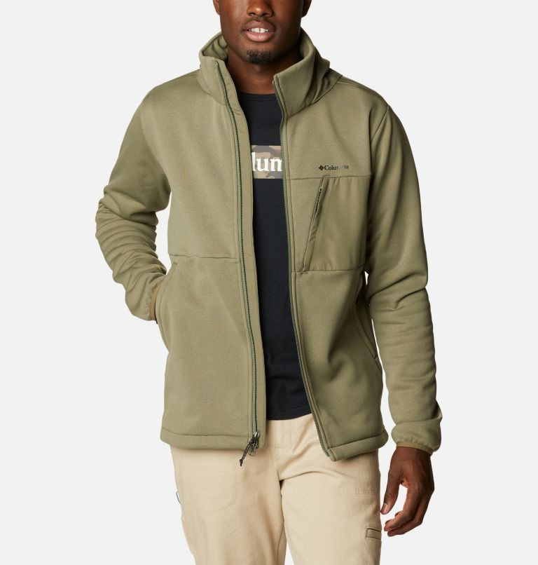 Men's Columbia Out-Shield Dry Full Zip Hooded Fleece Jackets Olive | CA-HA015