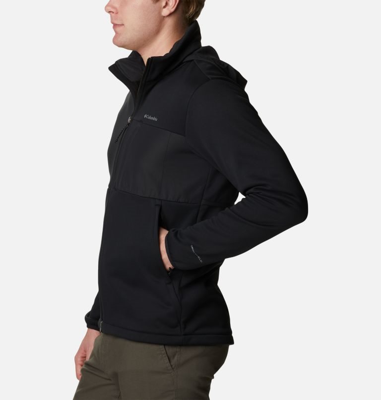 Men's Columbia Out-Shield Dry Full Zip Hooded Fleece Jackets Black | CA-P068A